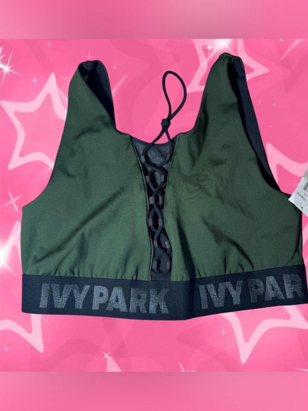 IVY PARK Olive & Black Lace-Up Bralette Sports Bra